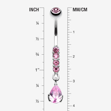 Detail View 1 of Sparkly Gem Droplet Belly Ring-Light Pink